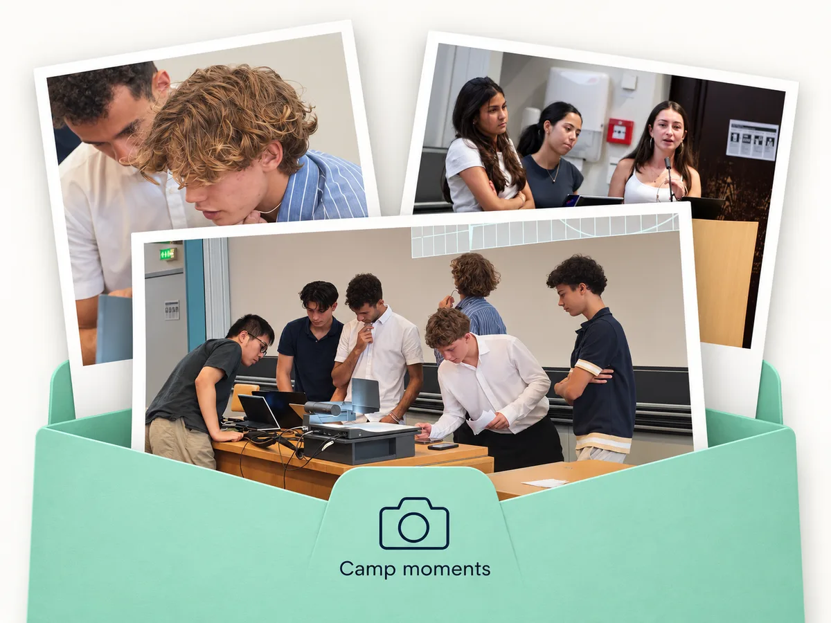 Three photos from a previous camp tucked into a mint wallet labelled Camp moments