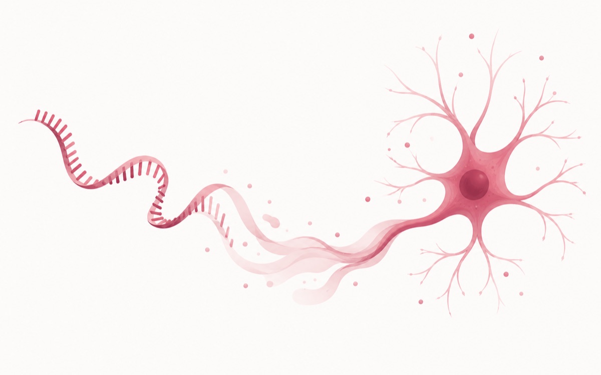 An RNA strand flowing into a neuron