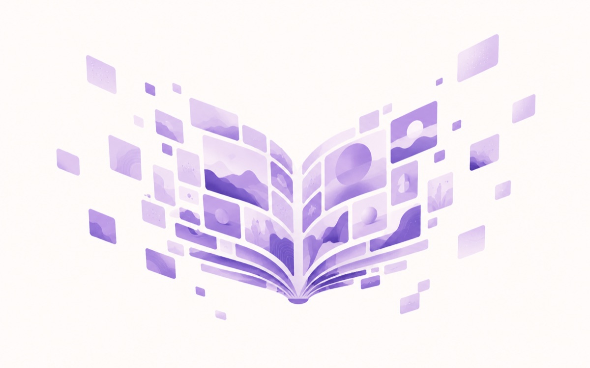 Generated images assembling into an open book